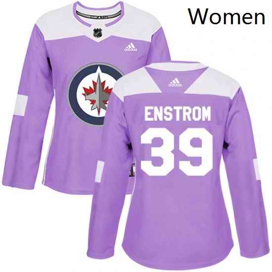 Womens Adidas Winnipeg Jets 39 Tobias Enstrom Authentic Purple Fights Cancer Practice NHL Jersey
